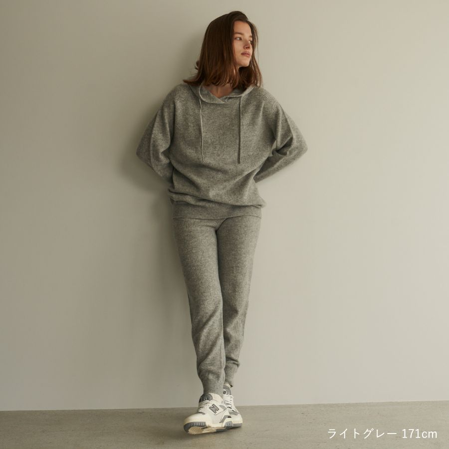 lounge WRAY カシミヤシルクニットパーカー ライトグレー
