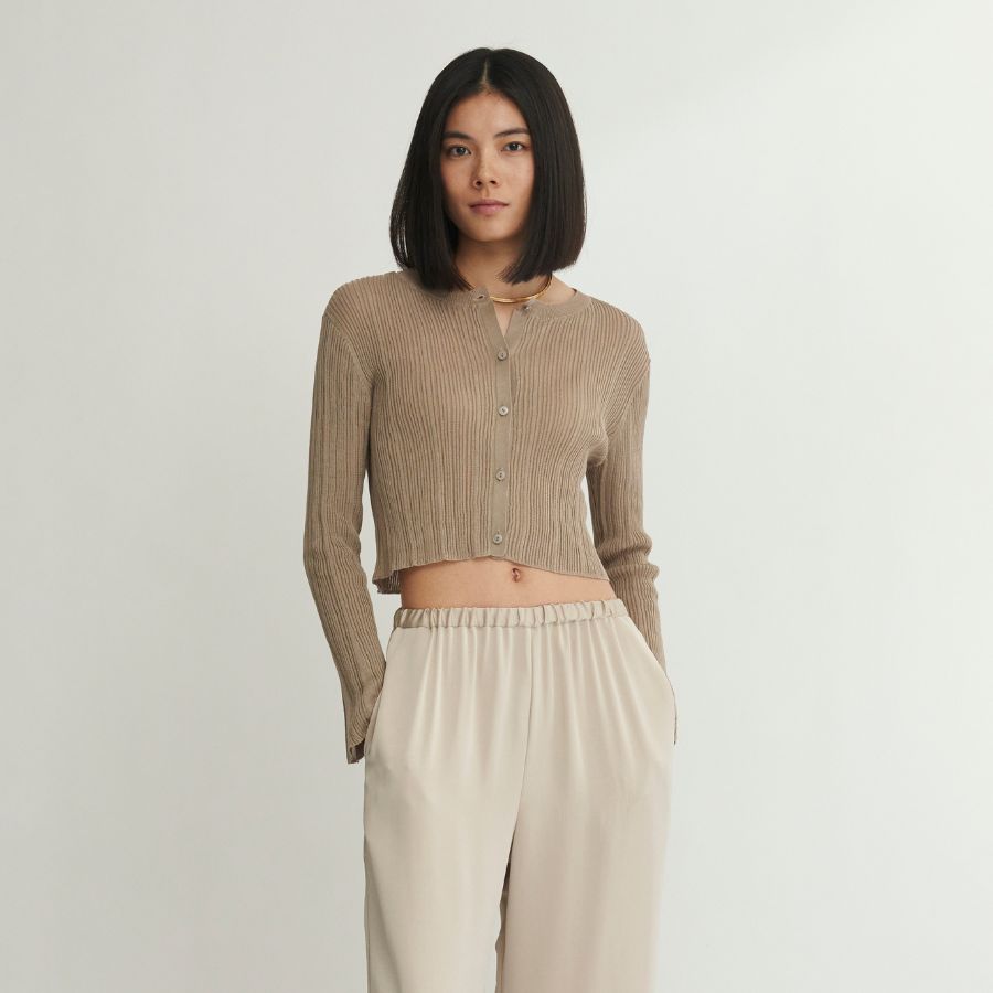 lounge WRAY シアーリブニットカーディガン ベージュ