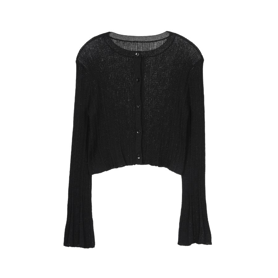 lounge WRAY シアーリブニットカーディガン ブラック