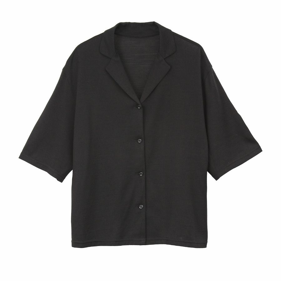 lounge WRAY シルクナイトウェアトップス(半袖) ブラック