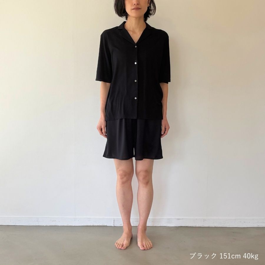 lounge WRAY シルクナイトウェアトップス（半袖） ブラック