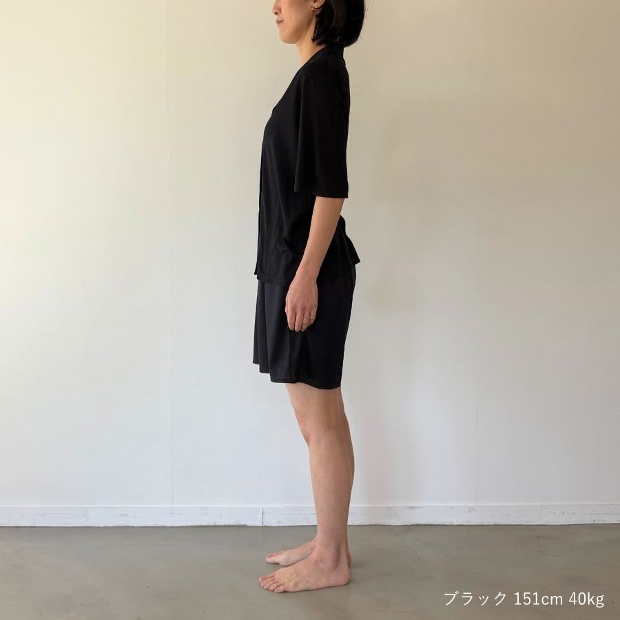 lounge WRAY シルクナイトウェアトップス（半袖） ブラック