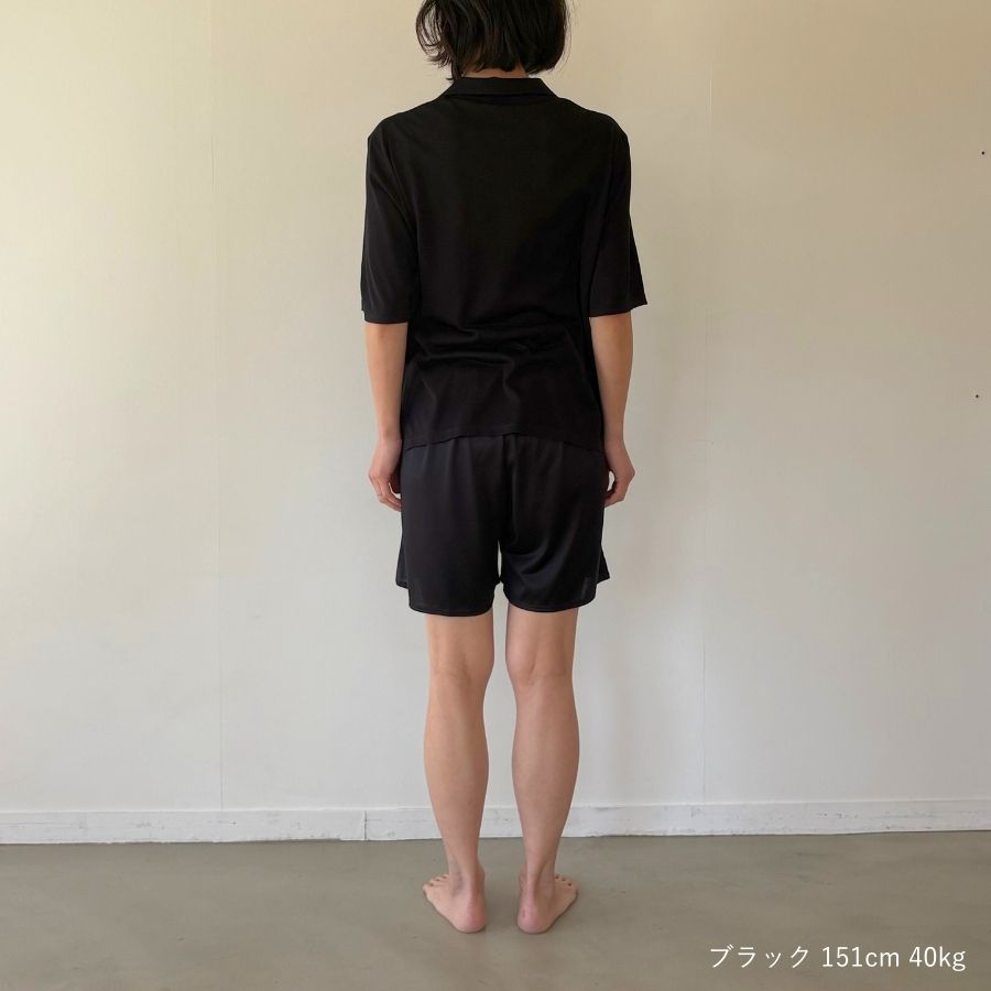 lounge WRAY シルクナイトウェアトップス（半袖） ブラック
