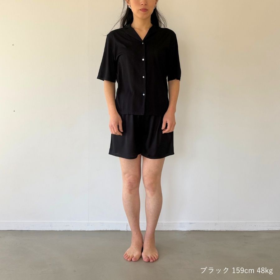 lounge WRAY シルクナイトウェアトップス（半袖） ブラック