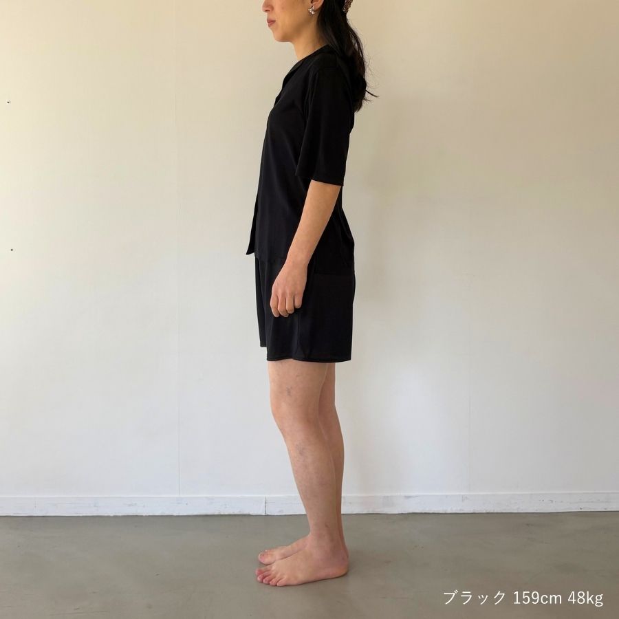 lounge WRAY シルクナイトウェアトップス（半袖） ブラック