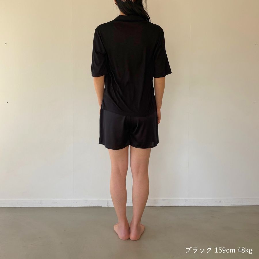 lounge WRAY シルクナイトウェアトップス（半袖） ブラック