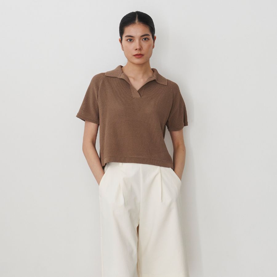 lounge WRAY エシカルニットポロ ブラウン