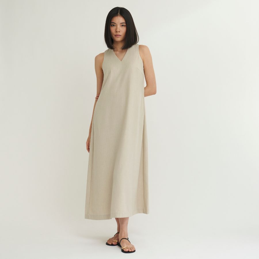 lounge WRAY リネンライクワンピース ベージュ
