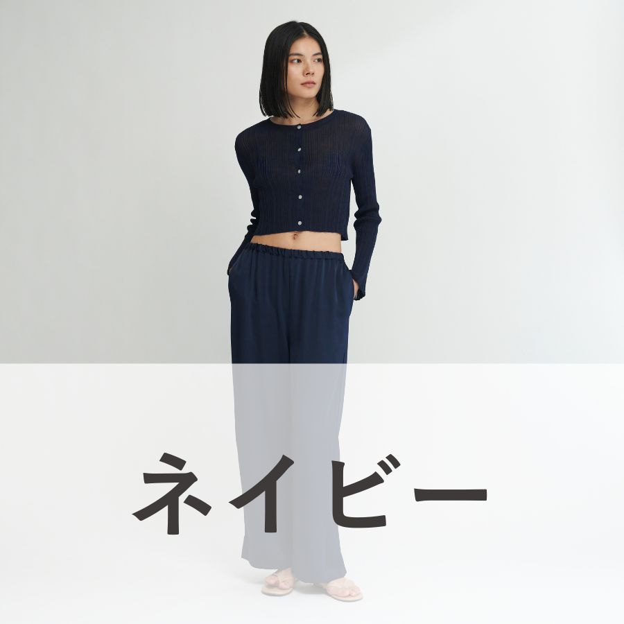 lounge WRAY リラックスサテンパンツ ネイビー