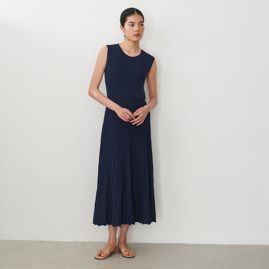 lounge WRAY リブニットサマードレス ネイビー