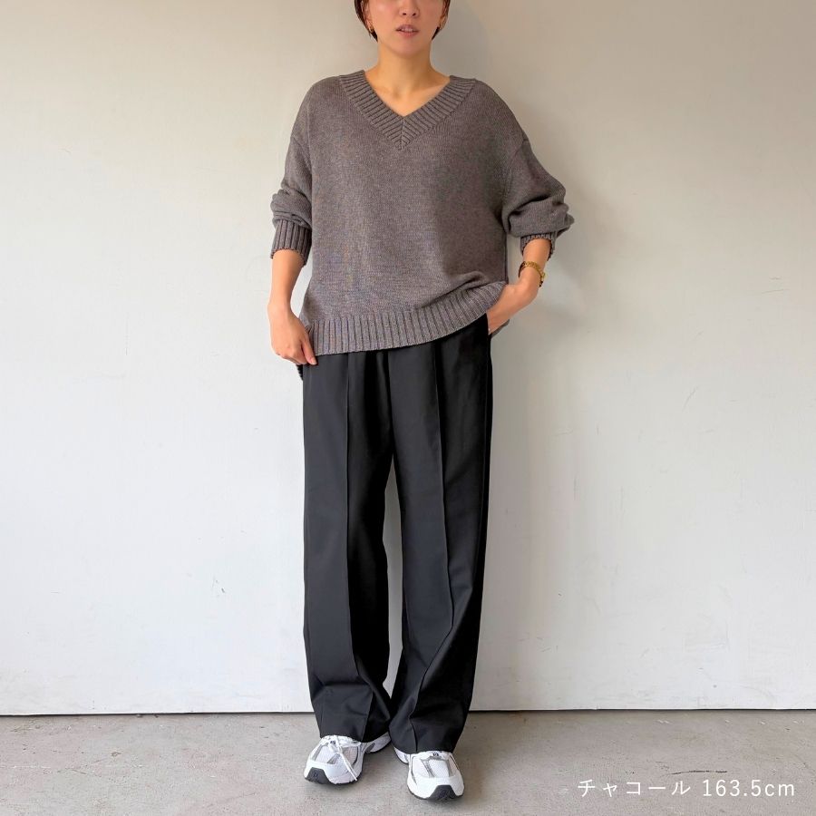 lounge WRAY コットンウールVニットトップス チャコール