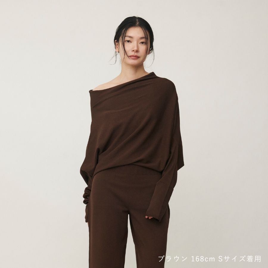 lounge WRAY アシンメトリーエアリーニットトップス ブラウン