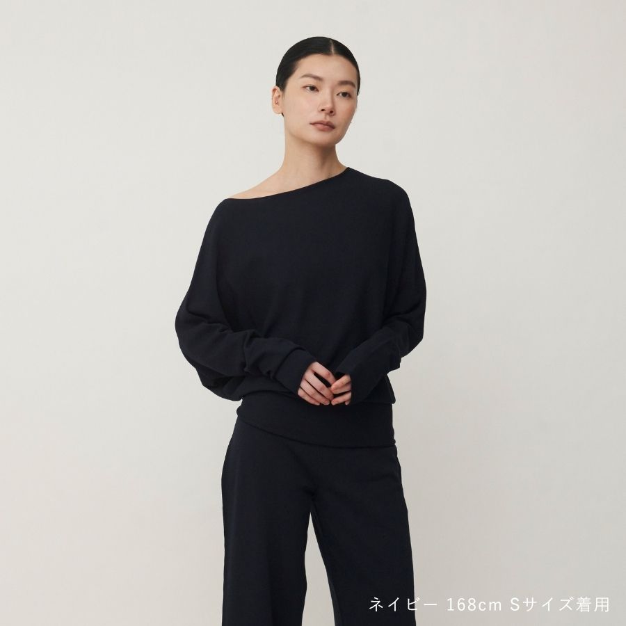 lounge WRAY アシンメトリーエアリーニットトップス ネイビー