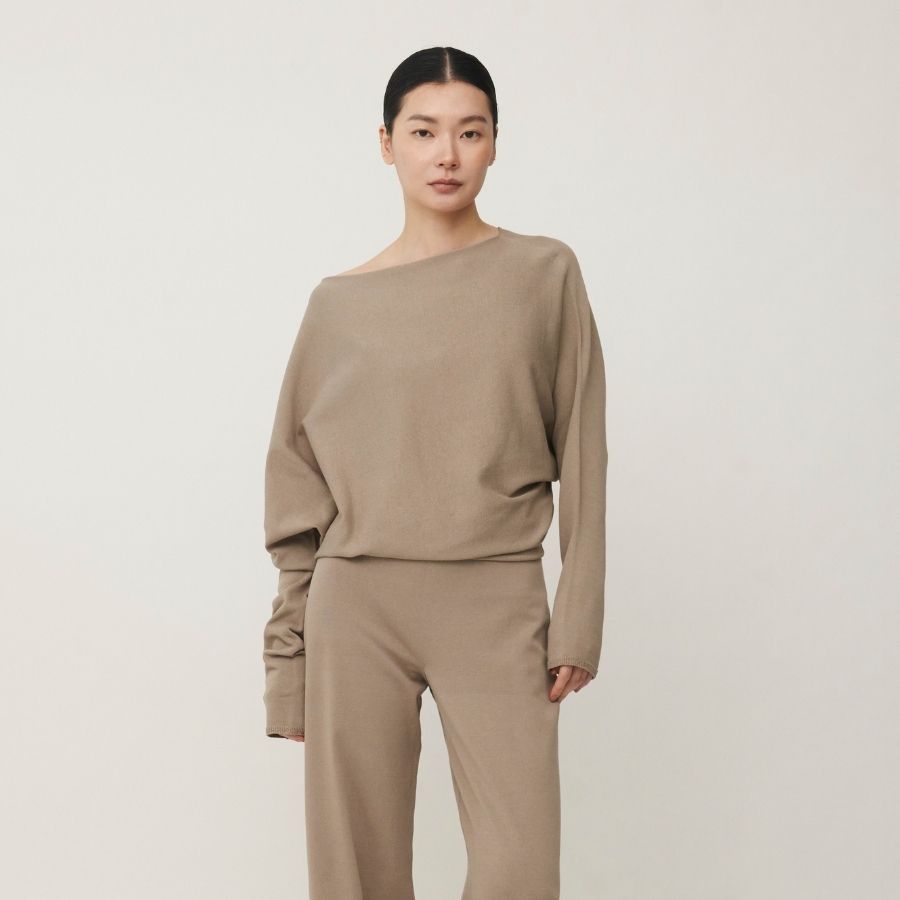 lounge WRAY アシンメトリーエアリーニットトップス トープ