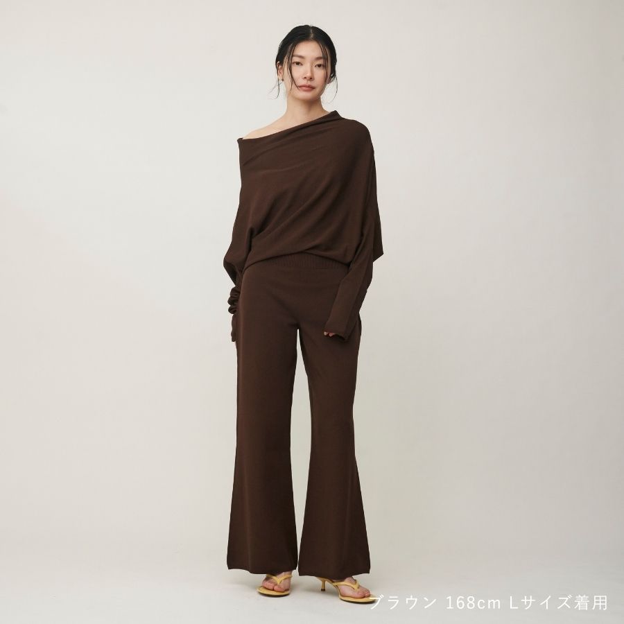 lounge WRAY ハイウエストエアリーニットパンツ ブラウン