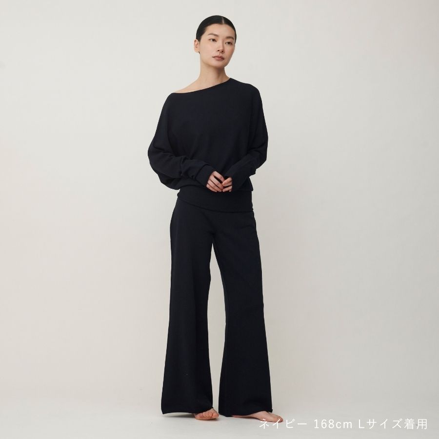 lounge WRAY ハイウエストエアリーニットパンツ ネイビー