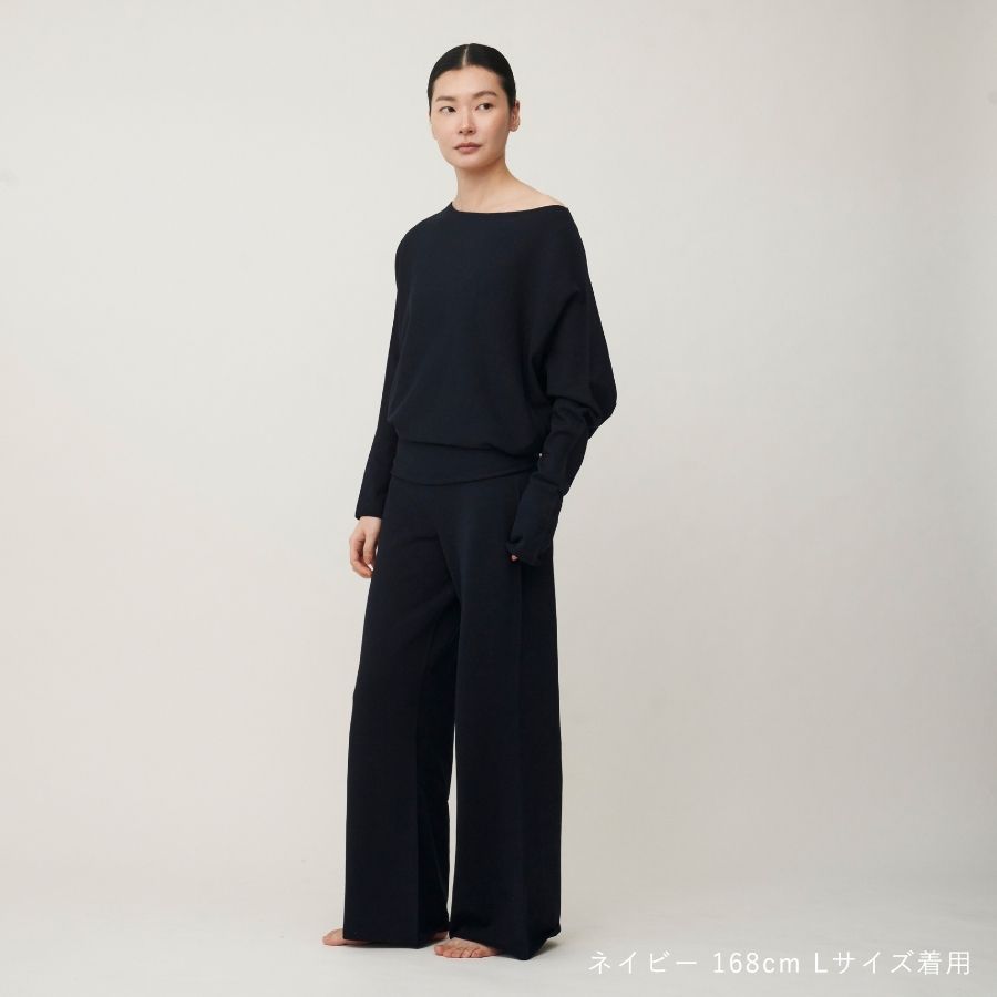 lounge WRAY ハイウエストエアリーニットパンツ ネイビー